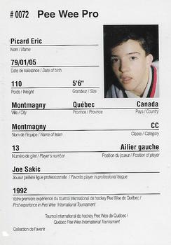 1992 Quebec International Pee-Wee Tournament #0072 Eric Picard Back
