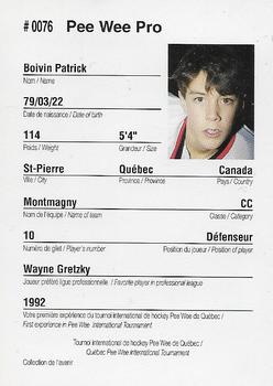 1992 Quebec International Pee-Wee Tournament #0076 Patrick Boivin Back