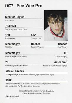1992 Quebec International Pee-Wee Tournament #0077 Rejean Cloutier Back