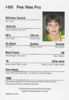 1992 Quebec International Pee-Wee Tournament #0090 Yannick Beliveau Back