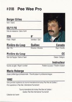 1992 Quebec International Pee-Wee Tournament #0106 Gilles Berger Back
