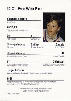 1992 Quebec International Pee-Wee Tournament #0107 Frederic Belanger Back
