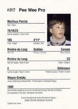 1992 Quebec International Pee-Wee Tournament #0117 Patrick Mailloux Back