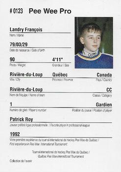 1992 Quebec International Pee-Wee Tournament #0123 Francois Landry Back