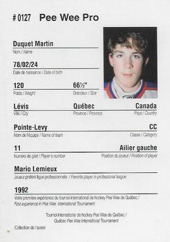 1992 Quebec International Pee-Wee Tournament #0127 Martin Duquet Back