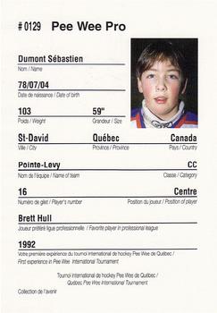 1992 Quebec International Pee-Wee Tournament #0129 Sebastien Dumont Back