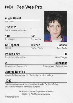 1992 Quebec International Pee-Wee Tournament #0130 Daniel Auger Back
