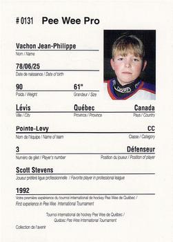1992 Quebec International Pee-Wee Tournament #0131 Jean-Philippe Vachon Back