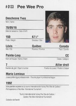 1992 Quebec International Pee-Wee Tournament #0133 Yves Deschesne Back