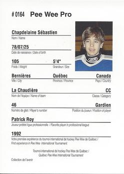 1992 Quebec International Pee-Wee Tournament #0164 Sebastien Chapdelaine Back