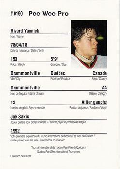 1992 Quebec International Pee-Wee Tournament #0190 Yannick Rivard Back