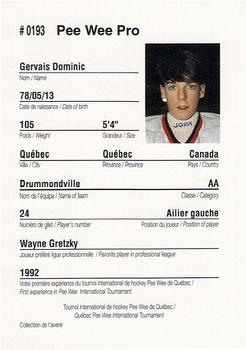 1992 Quebec International Pee-Wee Tournament #0193 Dominic Gervais Back