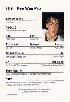 1992 Quebec International Pee-Wee Tournament #0194 Julien Lessard Back