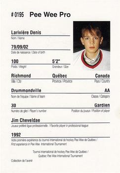 1992 Quebec International Pee-Wee Tournament #0195 Denis Lariviere Back