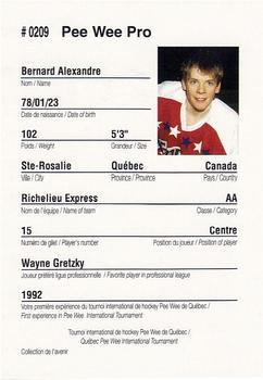 1992 Quebec International Pee-Wee Tournament #0209 Alexandre Bernard Back