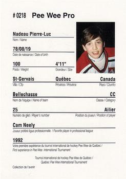 1992 Quebec International Pee-Wee Tournament #0218 Pierre-Luc Nadeau Back