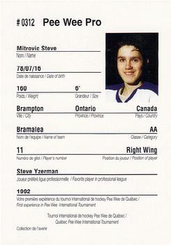 1992 Quebec International Pee-Wee Tournament #0312 Steve Mitrovic Back
