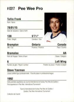 1992 Quebec International Pee-Wee Tournament #0317 Frank Tullio Back