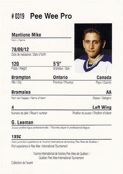 1992 Quebec International Pee-Wee Tournament #0319 Mike Mantione Back