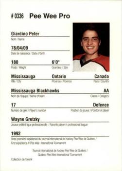 1992 Quebec International Pee-Wee Tournament #0336 Peter Giardino Back