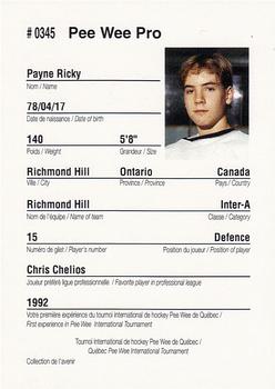 1992 Quebec International Pee-Wee Tournament #0345 Ricky Payne Back