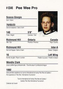 1992 Quebec International Pee-Wee Tournament #0346 Giorgio Scocco Back