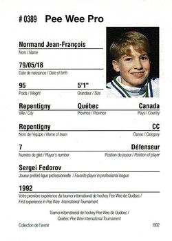 1992 Quebec International Pee-Wee Tournament #0389 Jean-Francois Normand Back