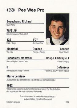 1992 Quebec International Pee-Wee Tournament #0568 Richard Beauchamp Back