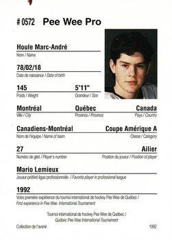 1992 Quebec International Pee-Wee Tournament #0572 Marc-Andre Houle Back