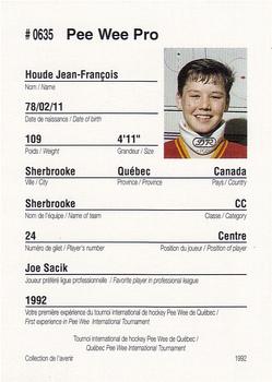 1992 Quebec International Pee-Wee Tournament #0635 Jean-Francois Houde Back