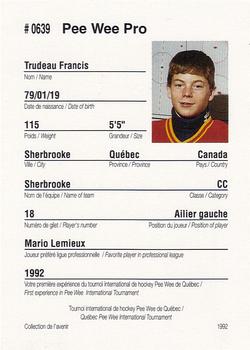 1992 Quebec International Pee-Wee Tournament #0639 Francis Trudeau Back