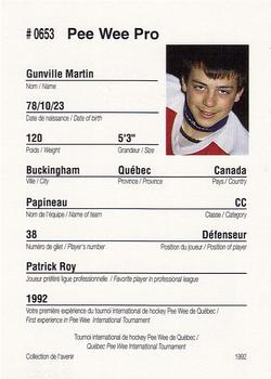 1992 Quebec International Pee-Wee Tournament #0653 Martin Gunville Back