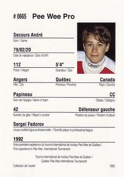1992 Quebec International Pee-Wee Tournament #0665 Andre Secours Back