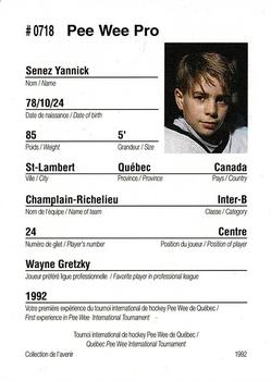 1992 Quebec International Pee-Wee Tournament #0718 Yannick Senez Back