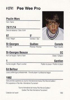1992 Quebec International Pee-Wee Tournament #0741 Marc Poulin Back