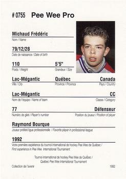 1992 Quebec International Pee-Wee Tournament #0755 Frederic Michaud Back