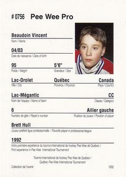 1992 Quebec International Pee-Wee Tournament #0756 Vincent Beaudoin Back