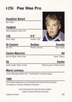 1992 Quebec International Pee-Wee Tournament #0764 Benoit Dusablon Back