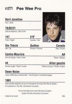 1992 Quebec International Pee-Wee Tournament #0771 Jonathan Baril Back