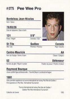 1992 Quebec International Pee-Wee Tournament #0775 Jean-Nicolas Bordeleau Back