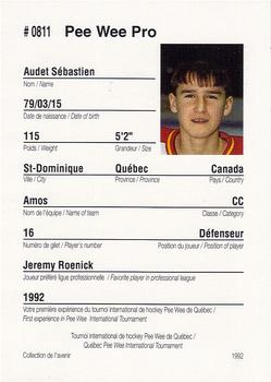 1992 Quebec International Pee-Wee Tournament #0811 Sebastien Audet Back