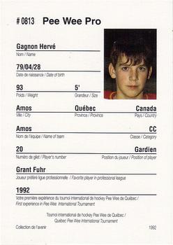 1992 Quebec International Pee-Wee Tournament #0813 Herve Gagnon Back