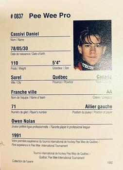 1992 Quebec International Pee-Wee Tournament #0837 Daniel Cassivi Back