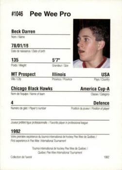 1992 Quebec International Pee-Wee Tournament #1046 Darren Beck Back