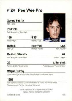1992 Quebec International Pee-Wee Tournament #1260 Patrick Savard Back