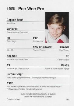 1992 Quebec International Pee-Wee Tournament #1695 Rene Goguen Back