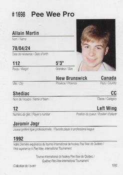 1992 Quebec International Pee-Wee Tournament #1698 Martin Allain Back