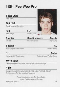 1992 Quebec International Pee-Wee Tournament #1699 Craig Roper Back
