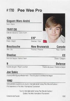 1992 Quebec International Pee-Wee Tournament #1700 Marc-Andre Goguen Back