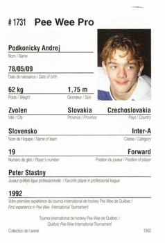1992 Quebec International Pee-Wee Tournament #1731 Andrej Podkonicky Back